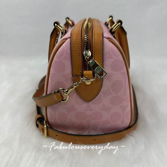 Coach Rowan Satchel Bag Signature Canvas With Charms Gold/Powder Pink CEA18 NWT - Picture 3 of 8